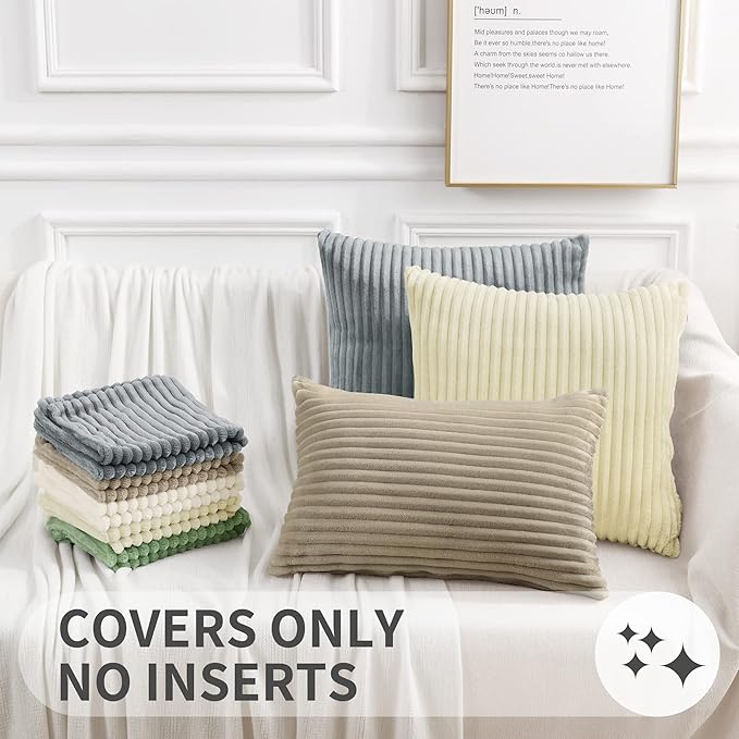 Simmore Decorative Spring Throw Pillow Covers 12x20 Set of 2, Soft Natural Plush Flannel Double-Sided Fluffy Lumbar Pillow Covers for Couch Sofa Living Room, Black