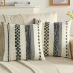 FUTEI Black White Decorative Throw Pillow Covers 20x20 Inch Set of 2, Soft Tufted Striped Textured Accent Cushion Case,Boho Pillows for Couch Decor