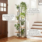 Plant Stand Indoor 7 Tier 8 Potted Metal Wood Plant Shelf, Multiple Flower Pots Corner Tall Plant Holder Stands for Living Room Balcony Bedroom, Rustic Brown