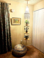Boho Plug in Pendant Light Hanging Light with Plug in Cord,Dimmable Switch Hanging Lamp Macrame Lamp Shade and Plant Holder Shelf Indoor for Bohemian Decor Bedroom Corner Living Room