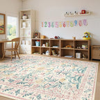 Lahome Sylvie Boho Pink and White Area Rugs 9x12 Living Room, Washable Floral Large Area Rugs for Bedroom Kids Playroom, Soft Non-Slip Thin Carpet for Nursery Home Decor, Blush
