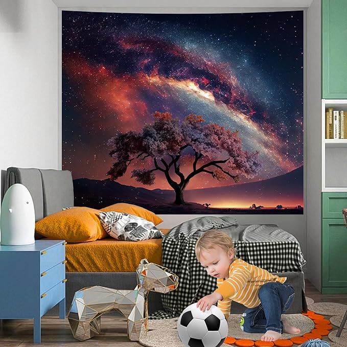 Apdidl Space Galaxy Tapestry Wall Hanging for Bedroom Aesthetic, Nature Starry Night Tree of Life Tapestries, Star Sky Posters Backdrop Decor Wall Tapestry for Men Dorm Living Room Office (51"X60")