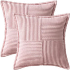 MIULEE Spring Decorative Throw Pillow Covers for Couch Bed Livingroom 18x18 Inch Set of 2 Pink Boho Accent Throw Pllows Broadside Striped Patchwork Soft Corduroy Pillowcases Valentine Decor