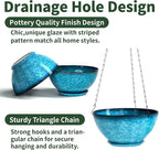 2 Pack 10 inch Hanging Planters, Plastic Hanging Plant Pots with Drainage Hole and Chain, Hanging Flower Pots for Outdoor Indoor Plants (Snowflake Blue)