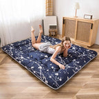 MAXYOYO Japanese Futon Mattress Floor Mattress Sleeping Pad Foldable Bed Roll Up Camping Cushion Floor Lounger Bed Couches and Sofas Couch Topper, Navy Floral, Full Size