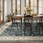 Dark Large 10x14 Area Rugs, Washable Non Slip Big Rug for Living Room Bedroom, Distressed Medallion Vintage Big Carpet Rugs for Dinig Room Family Rooms, Low Pile Thin, Midnight/Multi