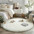 Amdrebio Ivory White Round Circle Rug 6Ft for Kids Bedroom Aesthetic, Big Shag Fluffy Fuzzy Boho Area Rugs for Living Room, Circular Plush Soft Shaggy Cream Carpet for Baby Nursery Teen Girls Boys