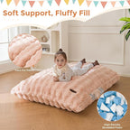 MAXYOYO 3 in 1 Kids Bean Bag Chair Bed, Child Floor Sofa for Gaming, Reading, Convertible Bean Bag Floor Cushion with Machine Washable Cover for Living Room Bedroom, Pink