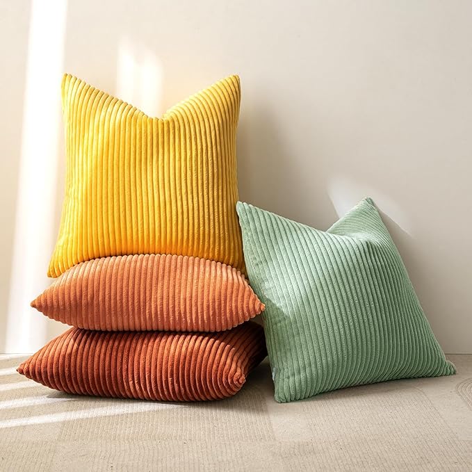 MIULEE Decorative Throw Pillow Covers 20x20 Inch Set of 4, Vibrant Cushion Covers Vintage Retro Home Decor, Mix and Match Color Clash Design for Sofa Couch Bed Living Room Yellow Rust Green
