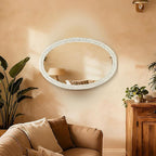 26" x 39" Oval Wall Mirror, Handwoven Natural Corn Husk Fiber with Light Whitewashed Finish, Boho Coastal Style for Entryway, Bedroom, Living Room, Vertical & Horizontal Hanging