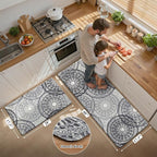 HEBE Cushioned Kitchen Mats for Floor Set of 2, Non Slip Anti Fatigue Kitchen Rugs and Mats, Floral Waterproof Comfort Foam Standing Mat Floor Carpet for Kitchen,Home Office,Sink,Laundry