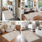 Hallway Washable Runner Rug - 3x6 Kitchen Rugs Entryway Rug Runner Vintage Soft Floor Mat Non Slip Indoor Farmhouse Carpet for Bathroom Living Room Bedroom (3 X 6, Beige)