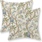 Blue Green Floral Bird Pillow Covers 20x20 Set of 2 Chinoiserie Throw Pillows Green Vintage Flowers Bird Decorative Pillow Cases Outdoor Chinoiserie Decor Farmhouse Cushion Case for Couch Sofa