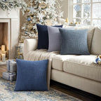 MIULEE Blue Decorative Pillow Covers 22x22 Inch Set of 4 Boho Western Farmhouse Home Decor Couch Throw Pillows Summer Coastal Corduroy Pillowcases Industrial for Sofa Cushion Living Room Bed