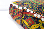 CRAFT KALA Large Hippie Mandala Meditation Floor Ottoman Pillow Cushion Pouf Cover Square Poufs Bohemian Circle Floor Cushion Case Outdoor Fireplace Yoga Living Room Decor Cover New Blue, 18" Square