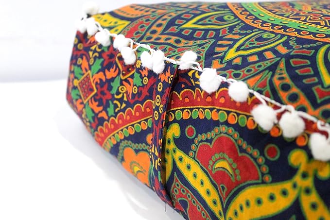 CRAFT KALA Large Hippie Mandala Meditation Floor Ottoman Pillow Cushion Pouf Cover Square Poufs Bohemian Circle Floor Cushion Case Outdoor Fireplace Yoga Living Room Decor Cover New Blue, 18" Square