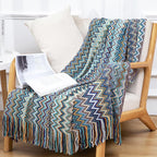 Bohemian Boho Throw Blankets, Knitted with Tassel, Outdoor Reversible Soft Cozy Lightweight Throw Blankets, Couch Bed Sofa Decorative Afghan Throw Blanket All Seasons Blue 50x60 inches