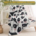 Cute Panda Face Fleece Blanket - Lightweight Soft Cozy Gifts Throw for Animal Lovers,Kids,Women,Girls,Sweet Pandas White Blankets,Home Room Modern Art Decor 50x60in