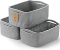3-Pcs Shelf Baskets for Organizing, Closet Organizer Bins, Small Woven Baskets, Rope Toy Basket, Storage Basket for Shelves, Cube Decorative Box, 11.8×7.8×5.1”, Grey