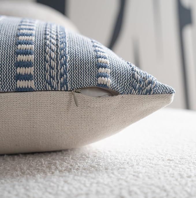 Boho Throw Pillow Covers 20x20 Inch Set of 2, Farmhouse Decorative Couch Pillow Cases, Blue Accent Pillows of Bed, Sofa Bedroom Living Room Home Decor Cushion Cover