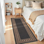 GarveeHome Jute Runner Rug 2x6 Washable Easy Jute Rug Non-Slip, Modern Bordered Indoor Outdoor Floor Mats, Easy Cleaning Geometric Neutarl Rugs for Kitchen Bedroom Balcony Entryway Porch, Black Brown