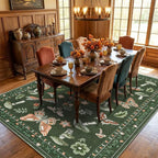 Mushroom 9x12 Area Rugs for Living Room Low-Pile Whimsical Cottage Core Insect Bug Butterfly Funky Dark Gothic Decor for Bedroom Nursery Dining Room Olive Green