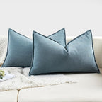 MIULEE Pack of 2 Dusty Blue Decorative Lumbar Pillow Covers 12x20 Inch Soft Chenille Luxurious Couch Throw Pillows Farmhouse Cushion Covers with Elegant Design for Sofa Bed Living Room Spring Decor