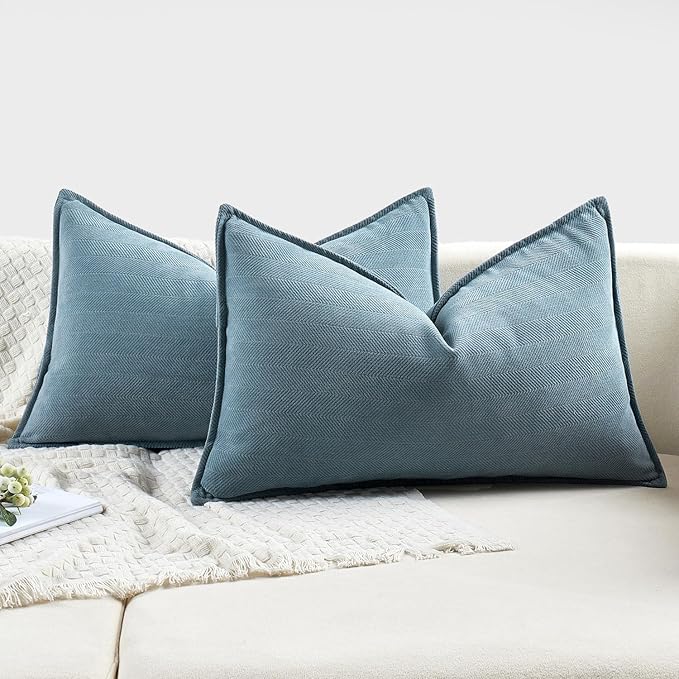 MIULEE Pack of 2 Dusty Blue Decorative Lumbar Pillow Covers 12x20 Inch Soft Chenille Luxurious Couch Throw Pillows Farmhouse Cushion Covers with Elegant Design for Sofa Bed Living Room Spring Decor
