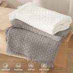 Exclusivo Mezcla Knit Throw Blanket with Fringes for Couch, Reversible Super Soft and Warm Woven Boho Throw for All Season, Home Decor, 50"x60", Taupe