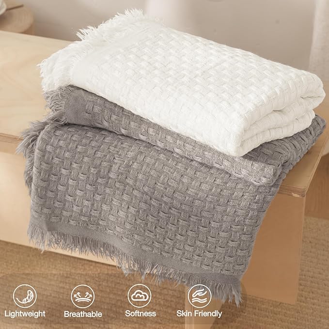 Exclusivo Mezcla Twin Size Knit Blanket with Fringes for Bed, Reversible Super Soft and Warm Woven Boho Throw for All Season, Home Decor, 60"x80", Taupe