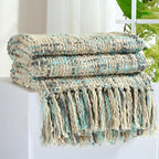 Multi-Color Blue Grey Cable Woven Throw Blanket for Couch,60"X80" Boho Style Textured Blankets for Home Decor,Super Soft Warm Cozy Chunky Blanket with Decorative Tassels for Bed