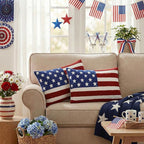 AVOIN colorlife 4th of July Patriotic Striped Star Flag Embroidered Throw Pillow Covers, 12 x 20 Inch Independence Day Decor Tufted Patterned Linen Cushion Case for Sofa Couch Set of 2