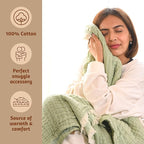 Folkulture 100% Cotton Boho Throw Blanket, 50" X 60", Green and Sage Green