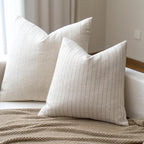 Decorative Neutral Throw Pillow Covers 24x24 Farmhouse Pillow Covers Cotton Stripe Cushion Covers Home Decor for Sofa Couch Living Room Bedroom 1PC, Pinstripe