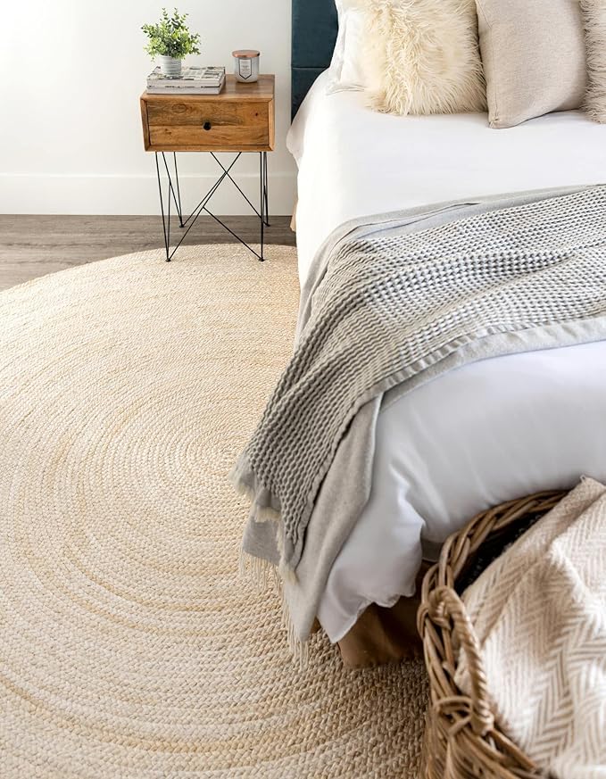 Unique Loom Braided Jute Collection Area Rug - Dhaka (5' 1" Round, White)