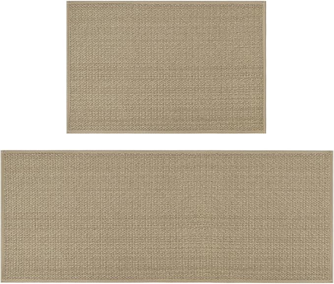 Artoid Mode Washable Non Slip Kitchen Rugs and Mats Set of 2, Rubber Backing Absorbent Kitchen Mats for Floor Front of Sink - 24x35 and 24x60 Inch