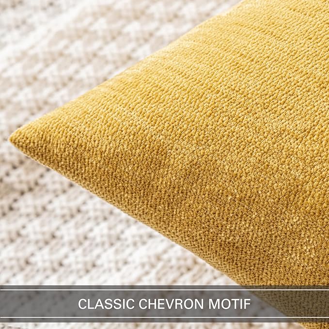 MIULEE Pack of 2 Mustard Yellow Decorative Pillow Covers 18x18 Inch Soft Chenille Couch Spring Throw Pillows Farmhouse Cushion Covers for Home Decor Sofa Bedroom Living Room