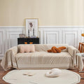 VClife XXL Sofa Cover Chenille Couch Cover for 3 Cushion Couch Sofa, Modern Beige Khaki Striped Couch Covers for Kids Washable Sectional Sofa Protector with Tassel 71"X150"