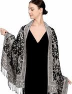 Achillea Reversible Paisley Pashmina Rave Scarf – Exotic Indian Shawls and Wraps for Evening Dresses, Festivals, All Seasons