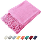 Homiest Decorative Knitted Throw with Fringe, Lightweight Acrylic Knit Blanket - Soft & Cozy Tassel Blanket for Couch, Sofa, Bed (Hot Pink, 50 x 60 Inch)