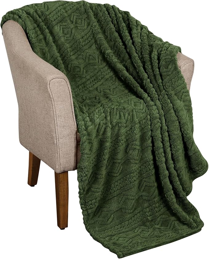 Superior Fleece Boho Jacquard Blanket, Decorative Blankets for Bedroom, Sofa, Fuzzy, Plush, Fluffy, Soft, Cute Room Decor, Beautiful Cover, Comfort Essentials, Arctic Collection, Twin, Green