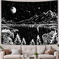 Zussun Black and White Tapestry Starry Night Mountain Tapestries for Bedroom Aesthetic Moon and Stars Tapastry's Wall Hanging Dark Nature Forest Wall Tapestry for Living Room Dorm (90'' × 68'')
