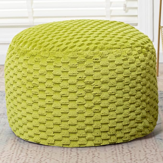 Asuprui Fur Ottoman Stool Unstuffed Footstool Cover Floor Pouf Foot Rest 20x20x12 Inches Round Poof Seat Floor Bean Bag Chair Foldable Floor Chair Storage for Living Room Bedroom Green Pouf Cover