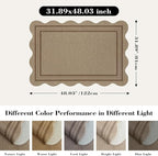 Easy Jute Front Door Mat, 2.6x4 Washable Entryway Rug Non Slip Small Kitchen Rug, Farmhouse Low Pile Floor Scalloped Rugs for Bathroom Porch Doorway