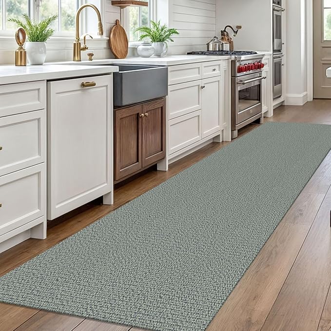 EARTHALL Washable Runner Rug 3x10 Ft Non Slip Runners for Hallways Long Cotton Rubber Backed Kitchen Runner Braided Indoor Floor Carpet Runners for Entryway, Hallway, Kitchen, Green/Grey