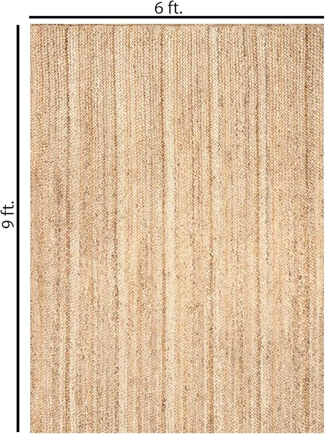 Hand Woven Jute Rug 6x9 Feet Rectangle - Handcrafted Braided Design, Indoor & Outdoor Reversible Natural Fiber Rug - Rustic Farmhouse Carpet for Living Room, Hallway, Bedroom (Natural, 6'x9')