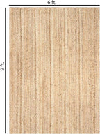 Hand Woven Jute Rug 6x9 Feet Rectangle - Handcrafted Braided Design, Indoor & Outdoor Reversible Natural Fiber Rug - Rustic Farmhouse Carpet for Living Room, Hallway, Bedroom (Natural, 6'x9')