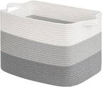 Goodpick Large Woven Basket, Rectangle Rope Storage Baskets for Organizing, Blanket Basket with Handles for Living Room, Nursery, Gradient Gray, 18 x 14 x 12 Inches