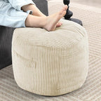 Round Stuffed Pouf Ottoman,Corduroy Foot Rest with Rebound Foam Filled, Furry and Fluffy Foot Stool Ottoman, Floor Poufs for Living Room (Beige, 20" D x 20" W x 15" H)
