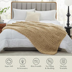 Amélie Home Chunky Knit Throw Blanket for Couch, Soft Chenille Crochet Blanket for Children, 40"x50", Beige